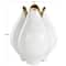 White Ceramic Dimensional Tulip Shaped Vase with Metallic Gold Rim